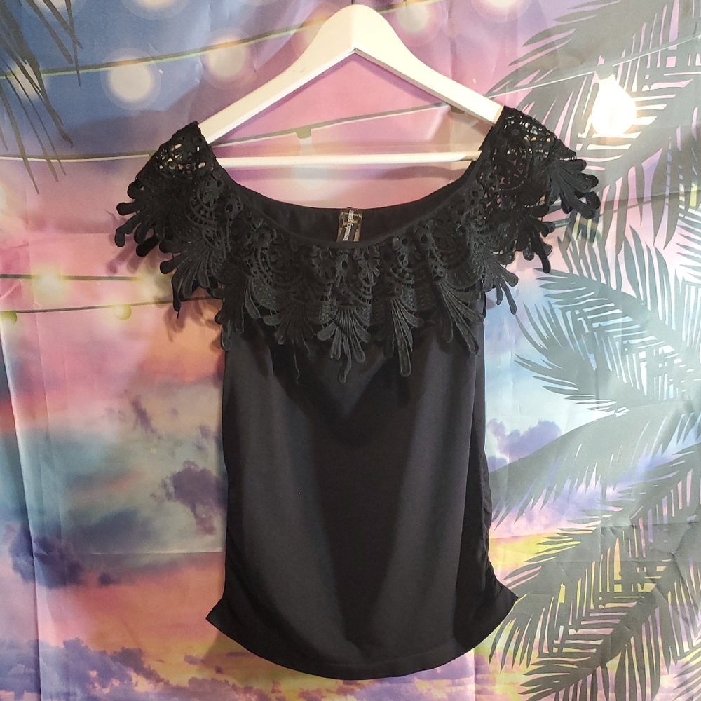 Emma's Expressions Maternity Black Lace Off-Shoulder Top.